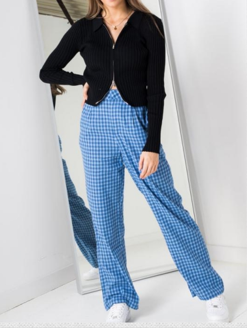 Daisy Street For Hot Topic Blue Plaid Wide Leg Trouser Blue NWT Sz Small